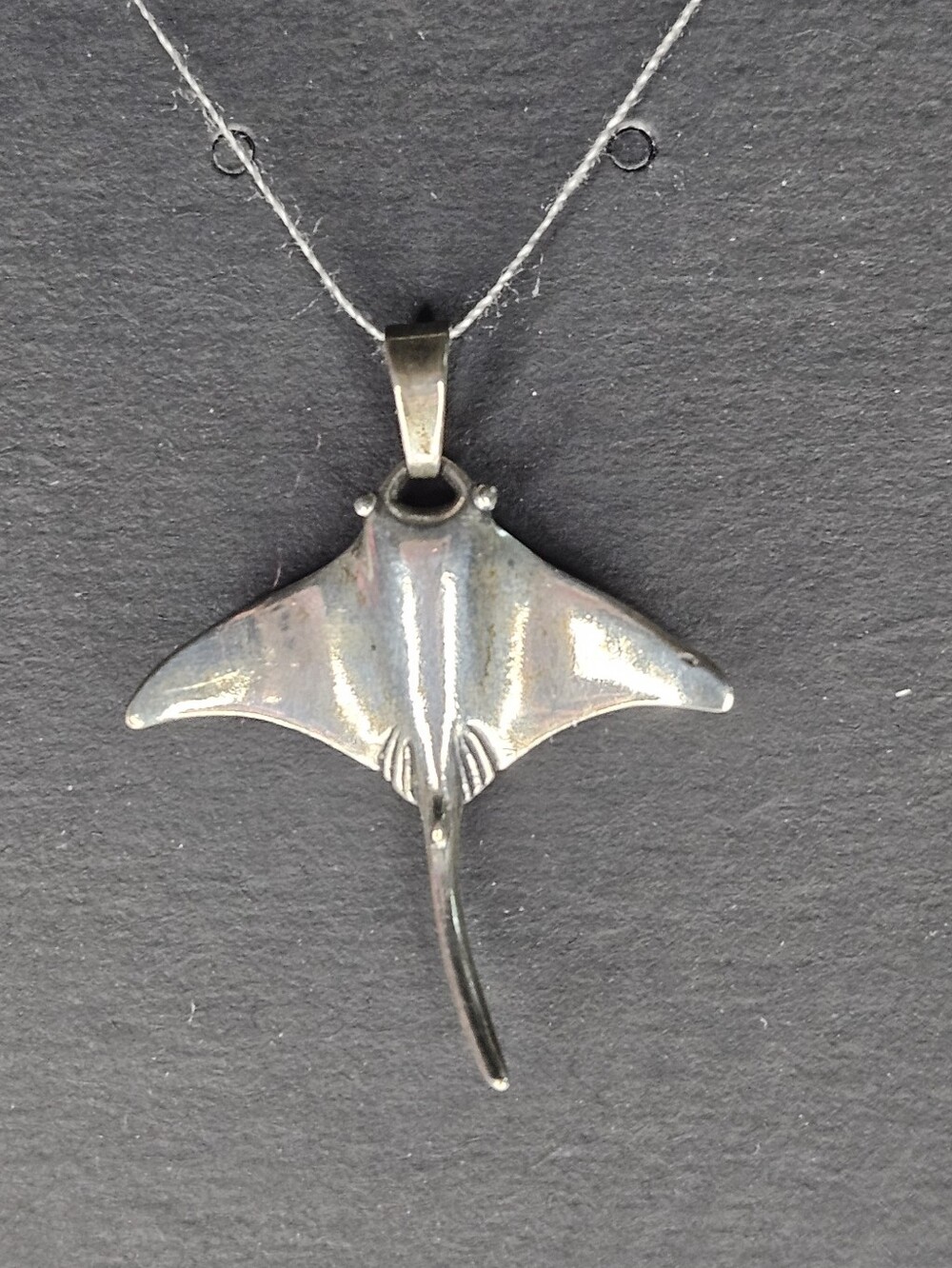 Manta Ray Pendant Necklace - Silver Tone